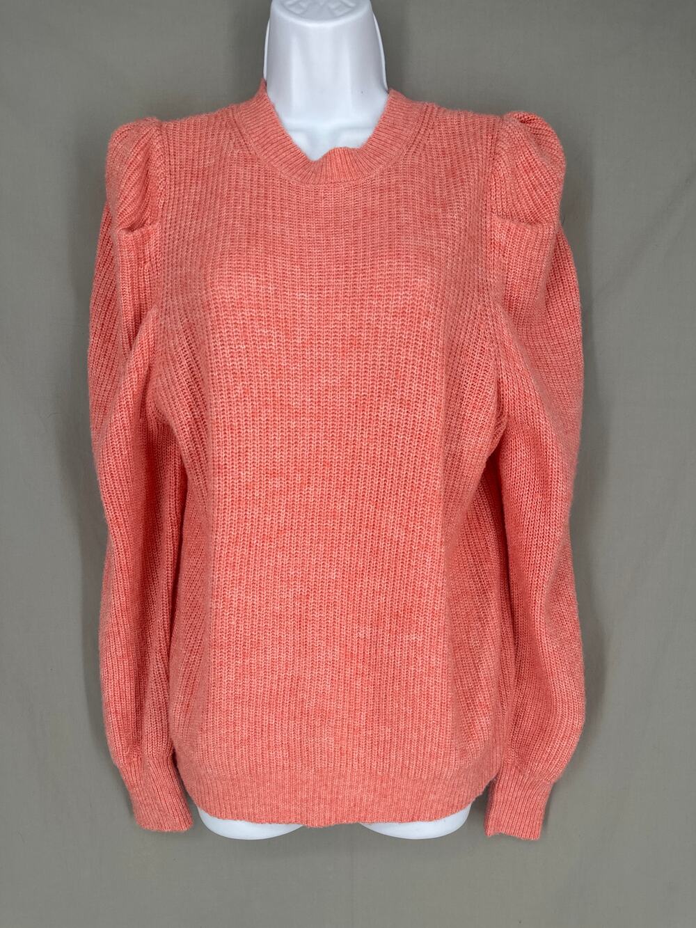 Loft Sweater Women Large Orange Puff Sleeve Wool Blend Cozy Pullover Long Sleeve